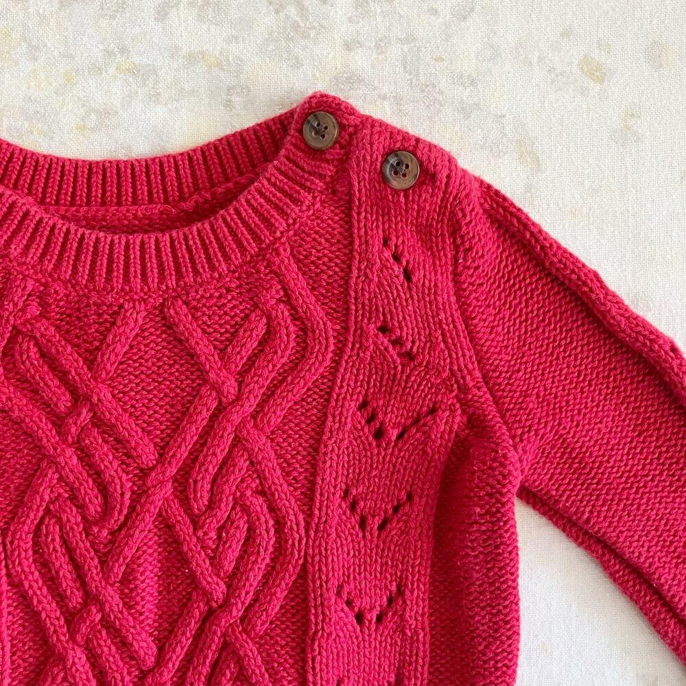 babyGap Baby Girl 6-12M Sweater Red Cable Knit Pointelle Long Sleeve Ruffle - Picture 2 of 5